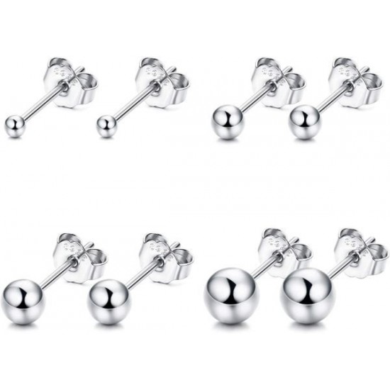 4 Pairs 925 Earrings For Women Girls Round Ball Small Stud Earrings Set 2; 3; 4; 5 Mm 4 Pairs 925 Earrings For Women Girls Round Ball Small Stud Earrings Set 2; 3; 4; 5 Mm